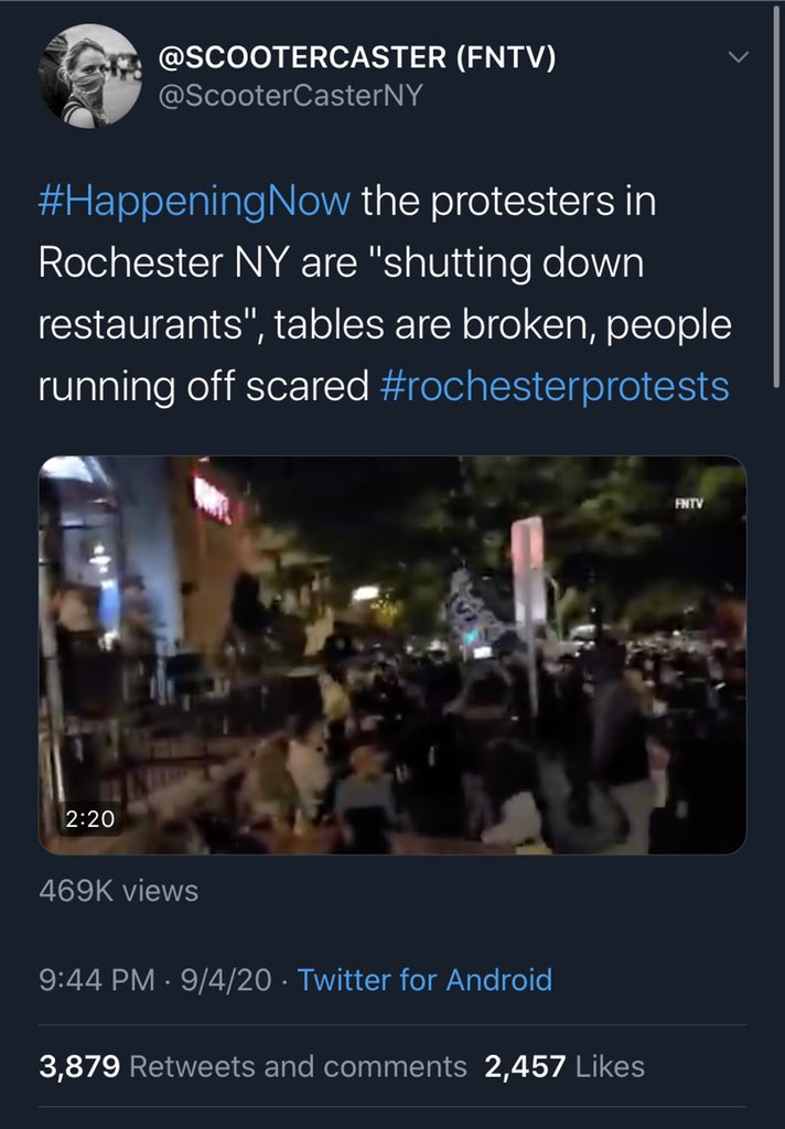 This account started the chain of tweets. Accounts are now calling for protestors’ deaths for damaging tables and “shutting down restaurants.”