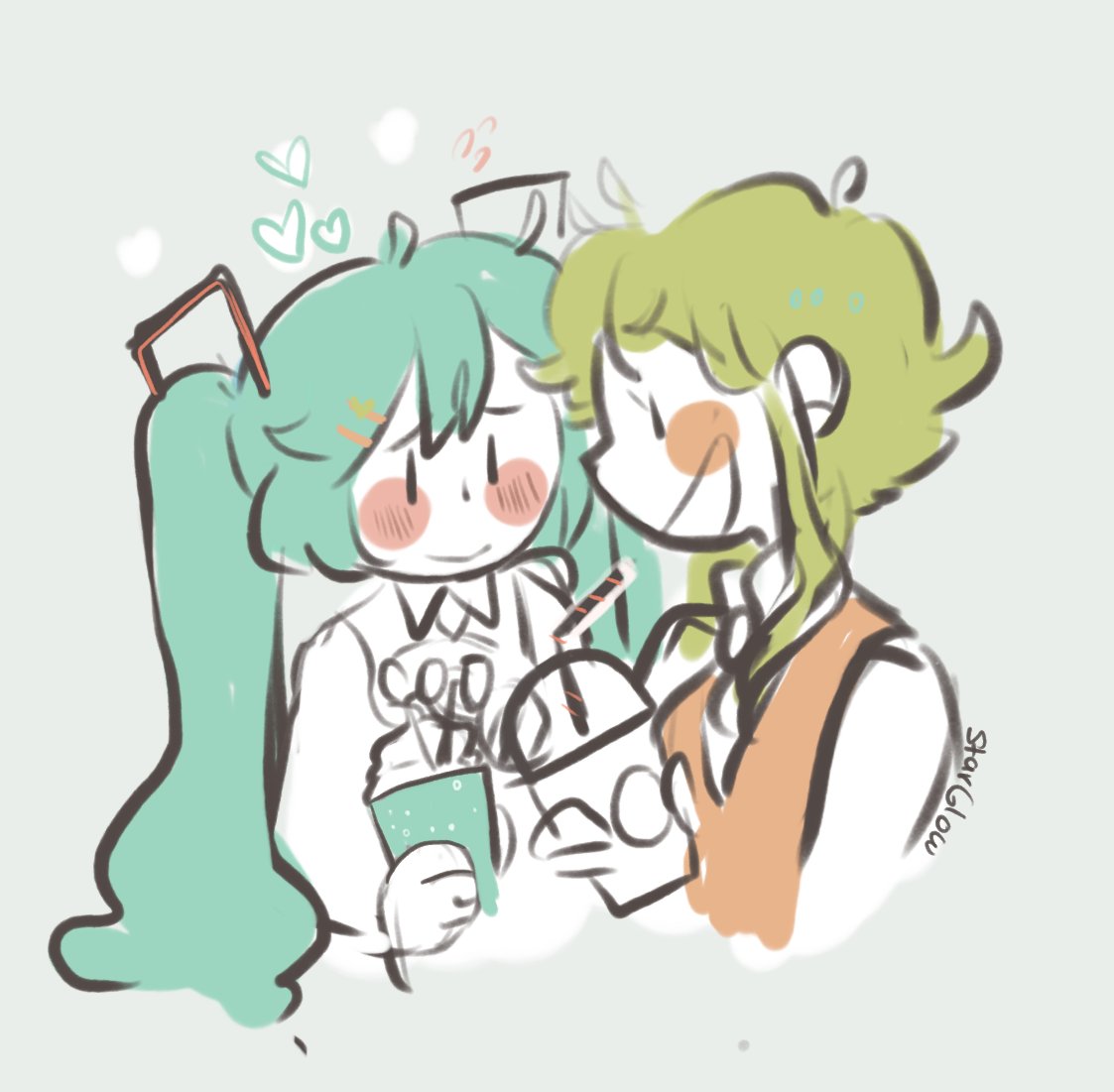 GUMI ,初音ミク 「so uh gumiku 
#vocaloid 」|StarGlow🌻@ LAYTON IS BACK☕のイラスト