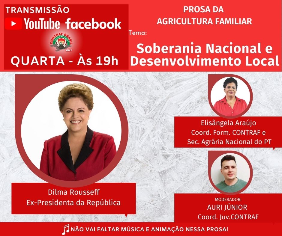 AcioliCleoneide's tweet photo. Prosa da Agricultura Familiar vem aí!
👨🏻🌾👩🌾 Na próxima quarta-feira 9, o diálogo será com ela: Dilma Rousseff, ex Presidenta da República.
Em debate o tema: Soberania Nacional e Desenvolvimento Local.
#contrafBrasil
#FETRAFRN
#Sintrafs
#AgriculturaFamiliar https://t.co/QghnfZHmaF