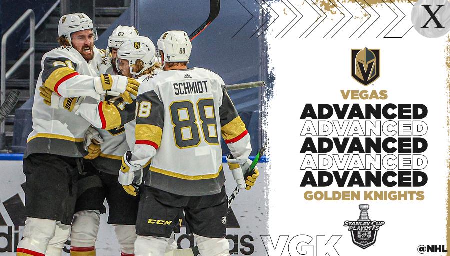 NHL's tweet photo. 🔘🔘🔘🔘🔘🔘🔘🔘

The @GoldenKnights are moving on to the Western Conference Final! #StanleyCup https://t.co/c5ZPWr5DEC