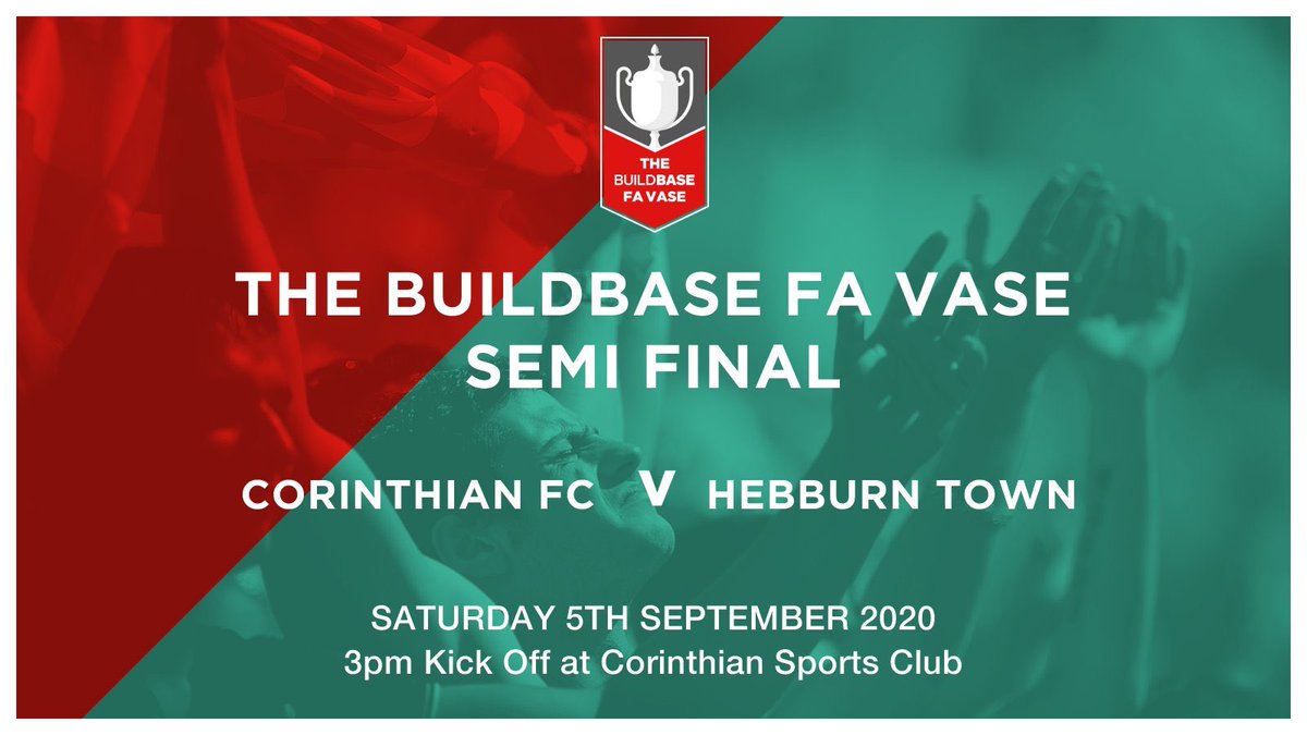 CorinthianFC's tweet photo. FA VASE SEMI FINAL

Corinthian FC V Hebburn Town

After 6 long months the #FaVase Semi Final is finally here with #TheHoops set to welcome @HebburnTown to #TheFarm this afternoon for a place in the final. 

Thank you all for your wishes 💚 https://t.co/Trfdzz27J9