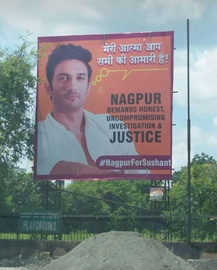 RuhaanSehrish's tweet photo. @shwetasinghkirt Even here in Nagpur dii, a hoarding is put up demanding #JusticeForSushantSinghRajput
#Billboards4SSR
The nation won't give up until Justice is seen to done. They cannot gag the media who's raising uncomfortable questions to the #KillersOfSSR and Disha #DishaAndSSRCaseLinked https://t.co/MPRnKKymrL