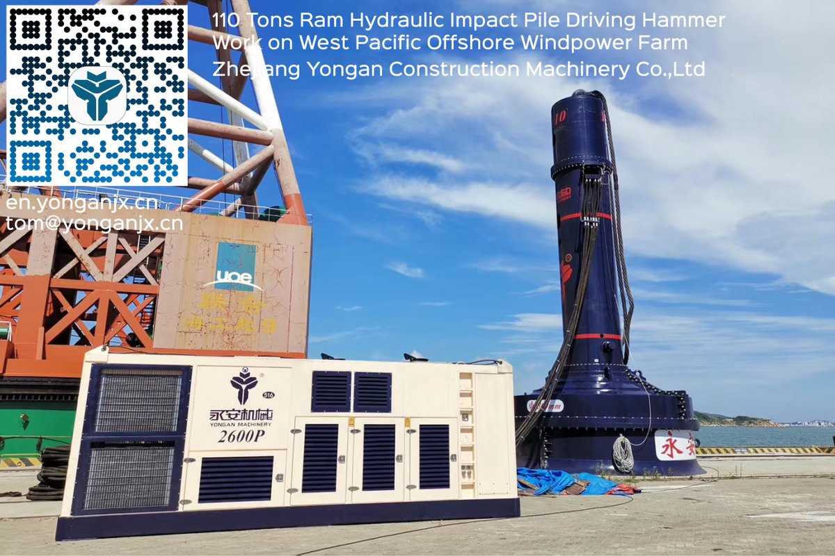ZhejiangYongan's tweet photo. Hydraulic Impact Pile driving #DeepFoundation for Offshore #Windpower farm #Monopile piling project
#PileBuck #PilingHammers #พลังลม #nănglượnggió #นอกชายฝั่ง https://t.co/V7i5YYgGkx