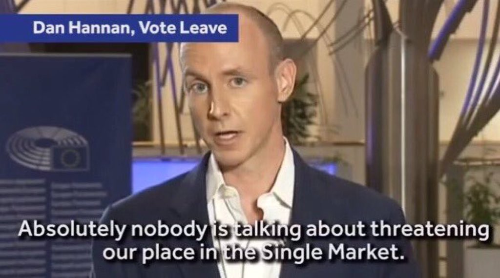 Toby Earle 🇺🇦 on Twitter: "That would be trade expert Daniel Hannan, who  said during the Vote Leave campaign 'nobody is talking about threatening  our place in the Single Market' https://t.co/yOdKhpLggO" /