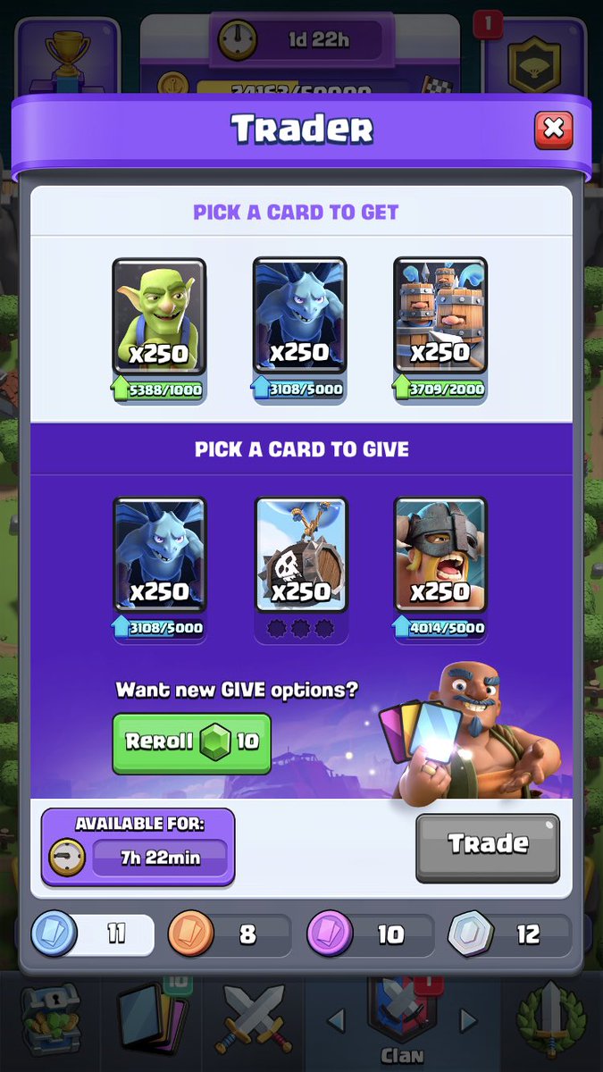 bronwidge's tweet photo. @ClashRoyale @supercell these trade options are questionable—you’re telling me I should spend a trade token to end up with the same amount of minions or sparkys?😂 https://t.co/ChFFv7aGn0