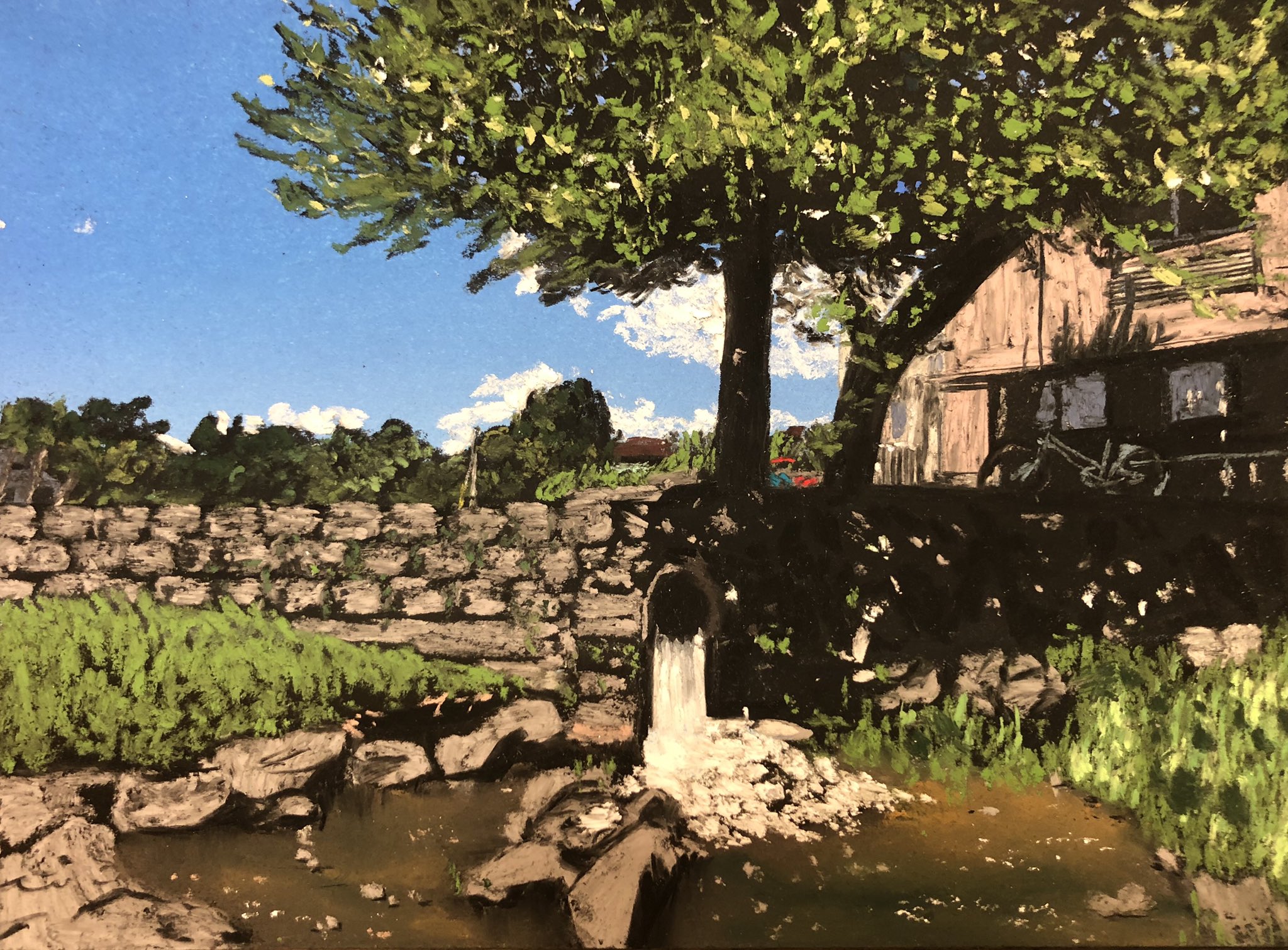 坂口恭平　パステル画 原画　木製フレーム付き 坂口恭平 auf X: „今日のパステル画。江津湖の木陰。“ / X