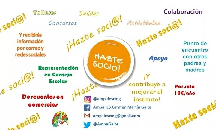 AmpaGaite's tweet photo. 📢📢Ya puedes hacerte SOCIO del AMPA!!! Os dejamos el enlace a la carta de Bienvenida a este curso y os animamos a que participéis con nosotr@s de este proyecto.
Contamos contigo!😉💪
#ampaiescarmenmartingaite
#ampagaitenavalcarnero
#ampaiescmg
https://t.co/ZLpY9Aw5qa https://t.co/GzxOMti1jh