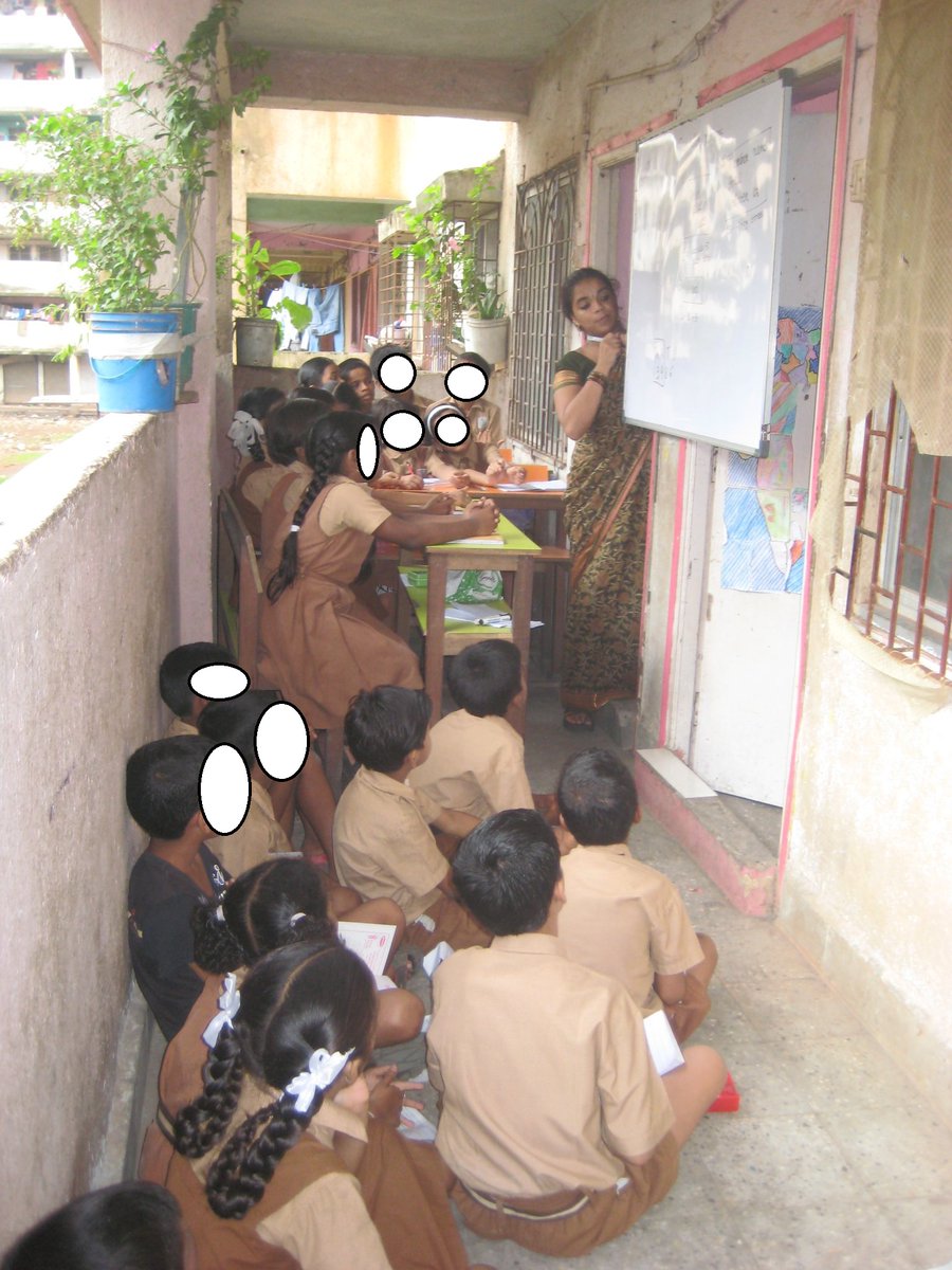 This is what Nisha chose to do. Without wasting a minute she got all the kids onto the corridor, found place for them to sit, got her blackboard out and hung it in front of the door of my class and taught like for two WEEKS till the issue was sorted