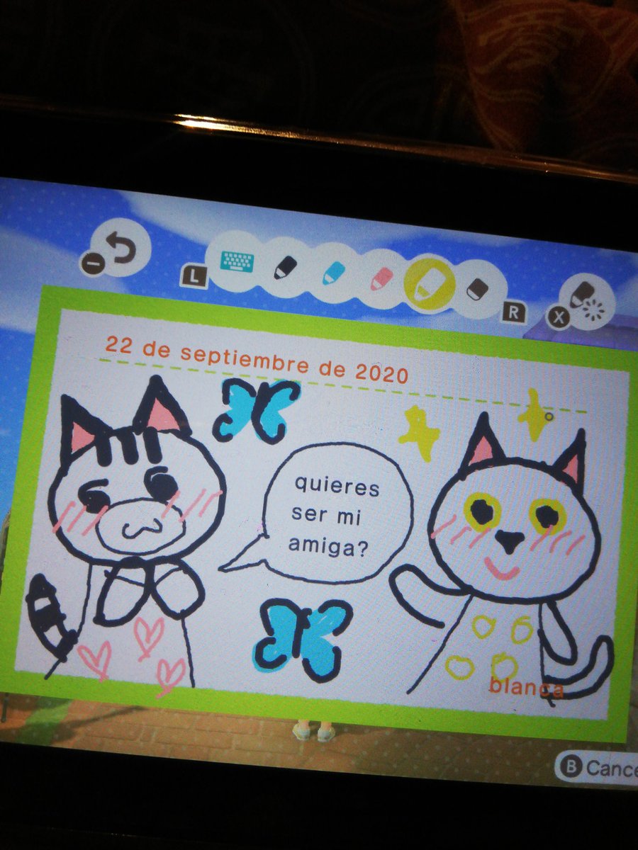 AnaCrossing3's tweet photo. Llega el tercer aspirante volando desde la isla mariposa 🦋

Creando este dibujo en señal de buen augurio para que Feli y Kiki se lleven estupendamente en la isla 🥰

Estas dos gatitas preciosas son obra de @blanka_acnh 

#acnh #animalcrossing #animalcrossingnewhorizons https://t.co/qusTTEntKI