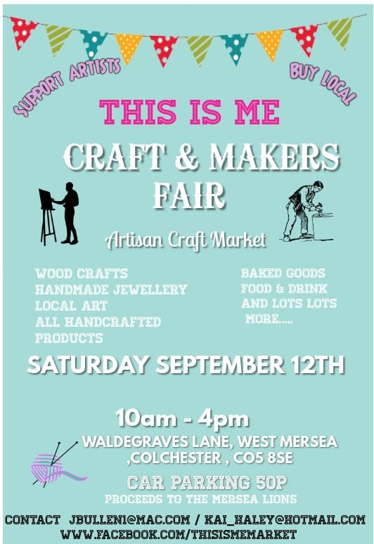 This time next week I'll be exhibiting at the This is Me Mersea craft show - hopefully the weather will be ok! 

If you have a chance to pop along, it's a whole field full of crafts and art, and it's a great day out. 

#craftshow #mersea #essex #thisismemersea