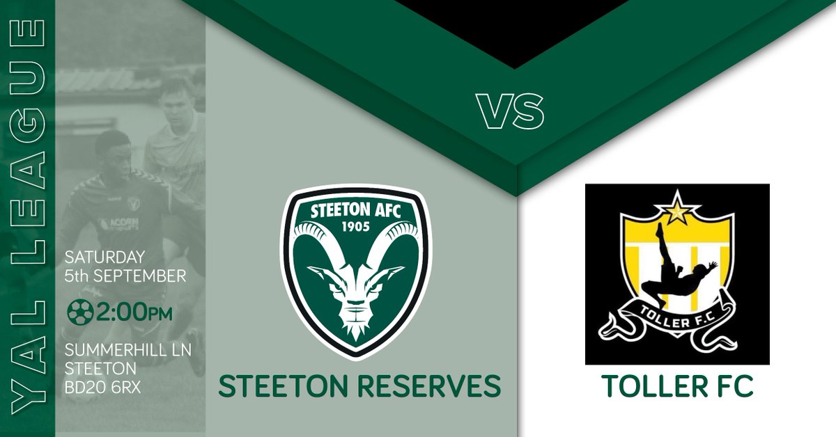 Steetonfc's tweet photo. LEAGUE FIXTURE | The Reserves start their league campaign at home today against Bradford side @fc_toller in the Yorkshire Amateur League Supreme Division. Good luck to Liam and the boys.

📍 Summerhill Lane, Steeton
⚽️KO 2PM https://t.co/c61xhNU0JK
