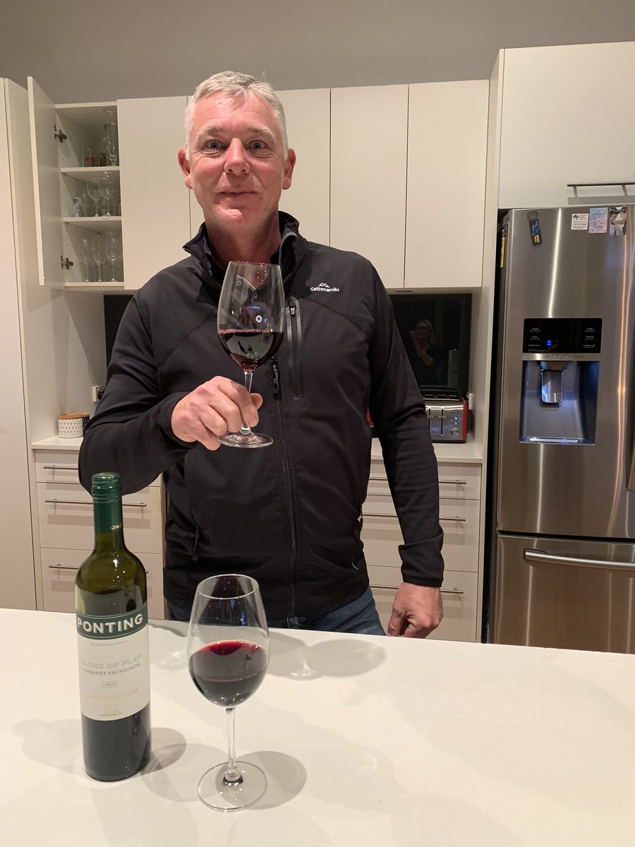 BP40's tweet photo. Saturday night done right!Thanks Meg and Matt Elliott for today’s delivery @RickyPonting #pontingwines #closeofplay #cabsav https://t.co/YrP3ydS2Kl
