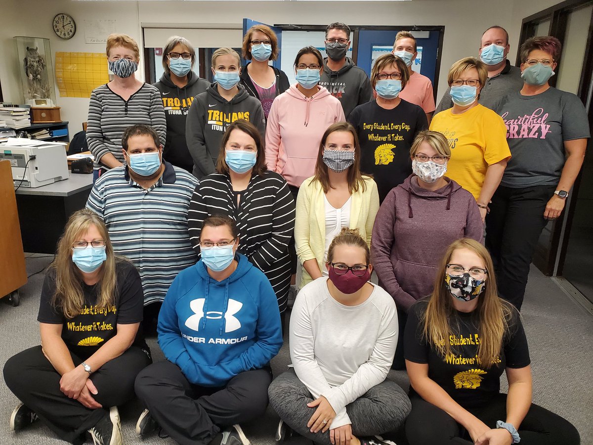 Kaylaonu's tweet photo. It's been a long 2 weeks, but this team is stronger than ever and cannot wait to welcome #ItunaSchool students back! The biggest smiles are under these masks ❤ so grateful to work with such an amazing team! https://t.co/zVDekeHzFh