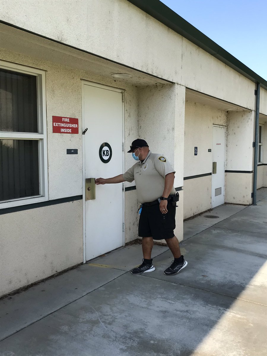 CJUSDSafety's tweet photo. While out conducting site visits, we came across @CJUSDSafety E. Salazar and S. Cruz making their rounds doing door checks. #EVERYday #PropertyProtection #AssetProtection #EssentialServiceWorkers #DeterCrime #OnAMission #HeatWave #covid19 #cjusdS3 https://t.co/E8VzTM0sEi