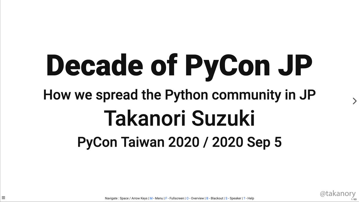takanory's tweet photo. My slide "Decade of PyCon JP" is here #pycontw #pycontw2020 https://t.co/pcKjptSW4V