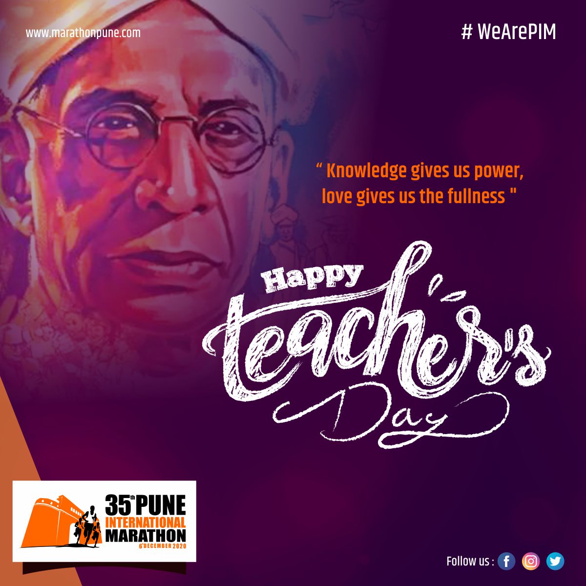 punemarathon's tweet photo. 🙏💐II Happy Teachers Day II 💐🙏
#TeachersDay #HappyTeachersDay #PIM #PuneInternationMarathon2020 #Run #WeArePIM #runners #RunforCleanPune #NeverGiveUp #PIM #FitPune #Motherofmarathons #PIMrunforthefuture #PIMsFightAgainstPlastic #Borntorun https://t.co/zQ8E7yJE7G
