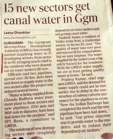 YasheshYadav's tweet image. 15 New sectors get canal water in #NewGurgaon 

#BasicAmenities Missing from news sectors, its a long pending demand of residents, Thanks at least, we are getting water supply at home @OfficialGMDA 

Thanks @leenadhankhar (Via) @HTGurgaon for continuous support of #Gurugrammers