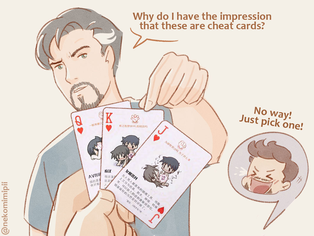 nekomimipii's tweet photo. Sextember Day 3: Card game 😆😆😆♠️♣️♥️♦️ #IronStrange #ドクトニ https://t.co/YOO6TRRr4L
