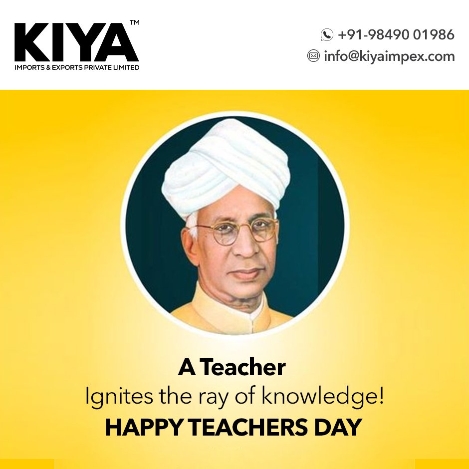A teacher brings in the light to wisdom by igniting the flame of knowledge & shapes young minds, hearts, & souls! #KIYAIMPEX extends warm wishes to all the #teachers and mentors on the occasion of #TeachersDay! #HappyTeachersDay #KIYA #KIYAImportsExports #ImportsExports #Trading