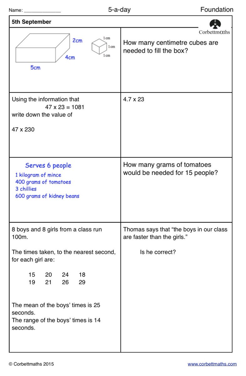 Corbettmaths's tweet photo. Studying for Foundation GCSE Maths? Try today's Foundation or the challenging Foundation Plus #maths5aday answers: https://t.co/Ms56qEyp17 https://t.co/8xaa8yQTd0