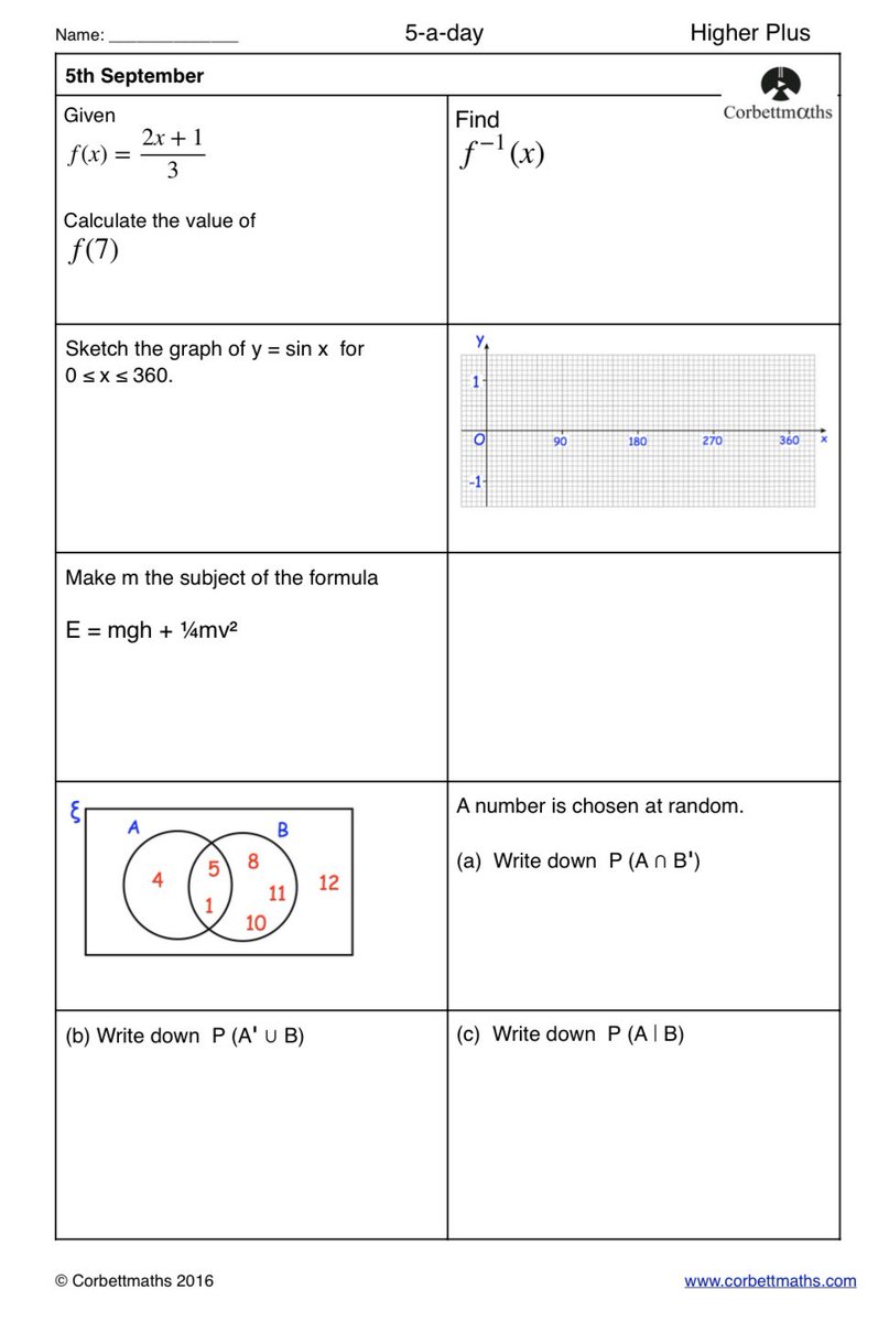 Corbettmaths's tweet photo. Studying for Higher GCSE Maths? Try today's Foundation Plus, Higher &amp; challenging Higher Plus #maths5aday answers: https://t.co/Ms56qEyp17 https://t.co/apDaIS3Brl