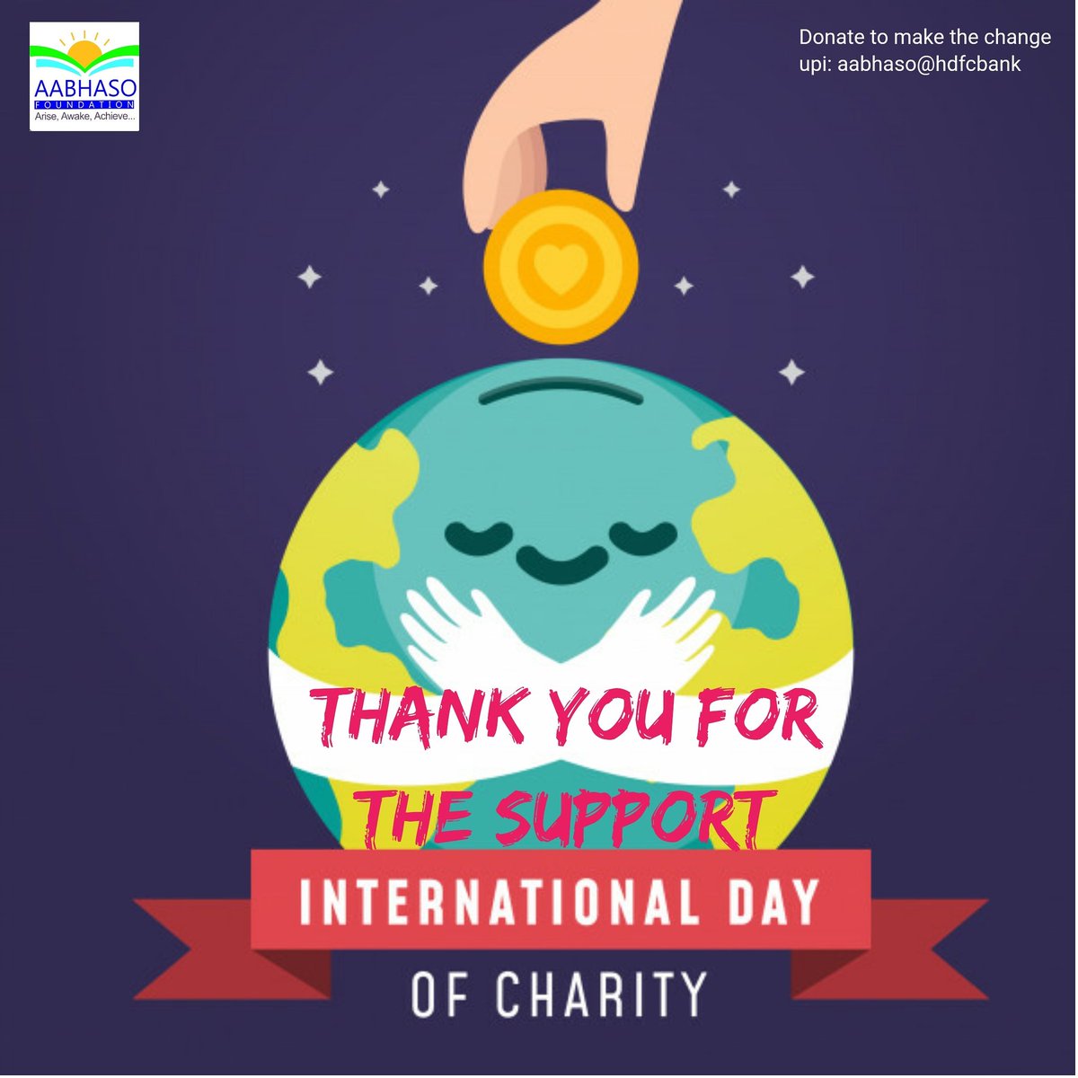 AabhasoF's tweet photo. We whole heartedly want to thank each and everyone who have contributed to make the change..

It may be Volunteering or Donation.

Its because of you that we are able to bring some change to those in need.
#worldcharityday
#aabhaso

Contribute and be the part of Change.. https://t.co/sL8J0fYBNI