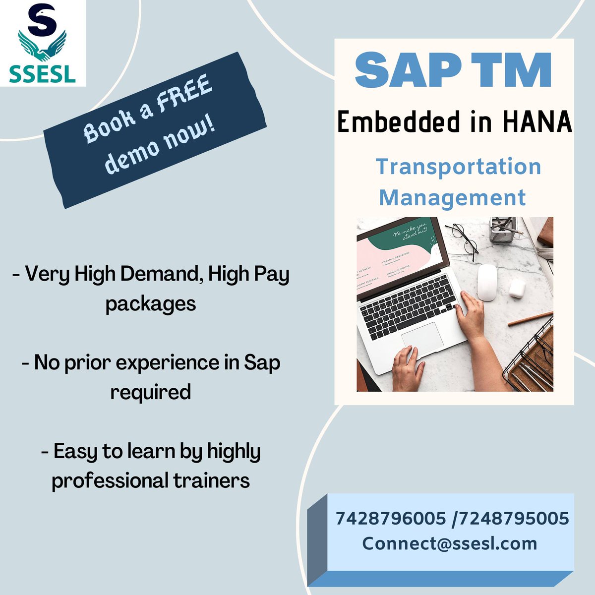 SSESL2's tweet photo. Learn SAP TM Embedded in HANA - Transportation Management 📝
Book your Session Today! ✔️
Contact SSESL now!
7428796005 /7248795005
Or Visit
https://t.co/zz3okWQCRw
#sap #saplearning #saplearningonline #sapconsultant #saphana #saphanatraining https://t.co/SAdXS8Ctvx