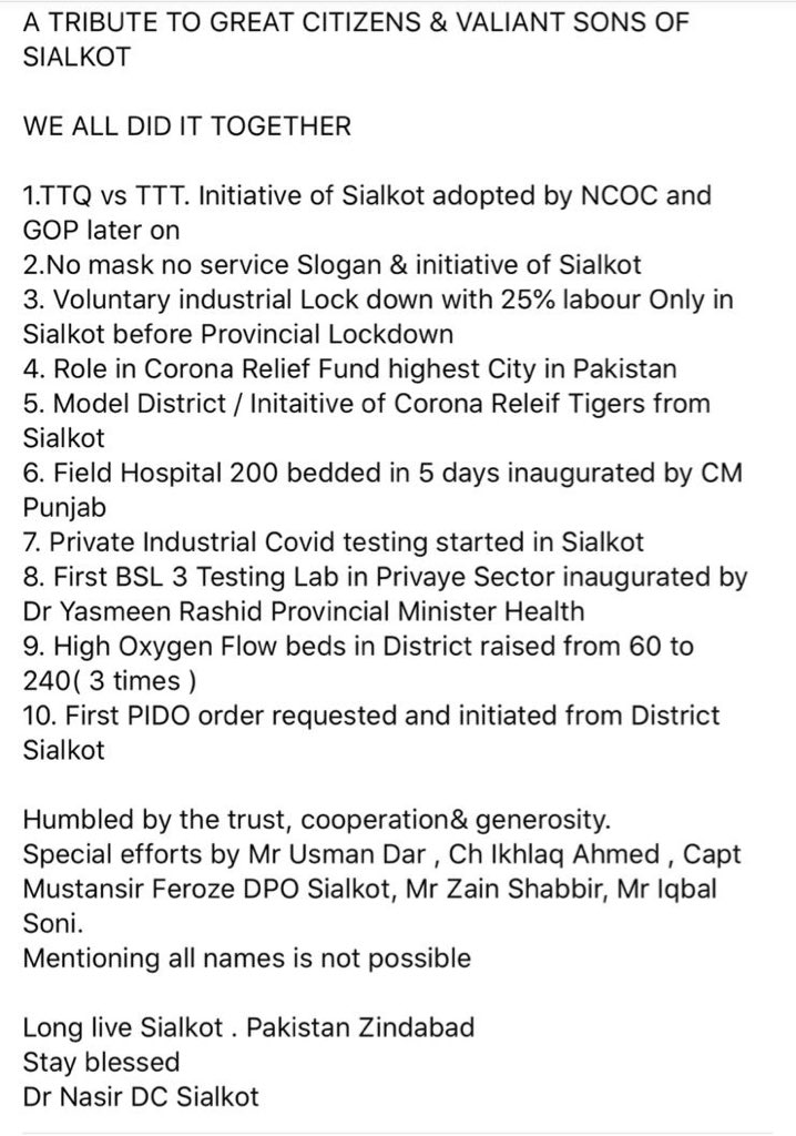 Dcsialkot1's tweet photo. A tribute to great citizens and valiant sons of Sialkot. Humbled by trust and cooperation Of people of Sialkot. I tried my best to serve the District with utmost capacities. Long live sialkot, Pakistan Zindabad. https://t.co/ZyKs2UD1xg