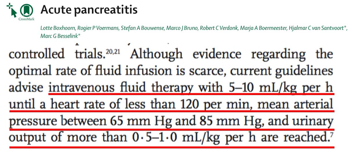 ArgaizR's tweet photo. The Lancet: Acute Pancreatitis (https://t.co/qeP4soJTAw)

🤯 350-700 ml/hr of crystalloid!!! It's 2020!

How 'bout: First do no harm

Can't say it better then @PulmCrit on the IBCC: 

"THIS IS INSANITY" https://t.co/wTF7J04KSP https://t.co/pn4H76AVIx