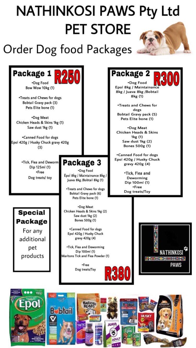 nathi_nks's tweet photo. #DJSBU Dog Food Packages and kennels. 
Delivered at your doorstep. https://t.co/76oDewNDhD