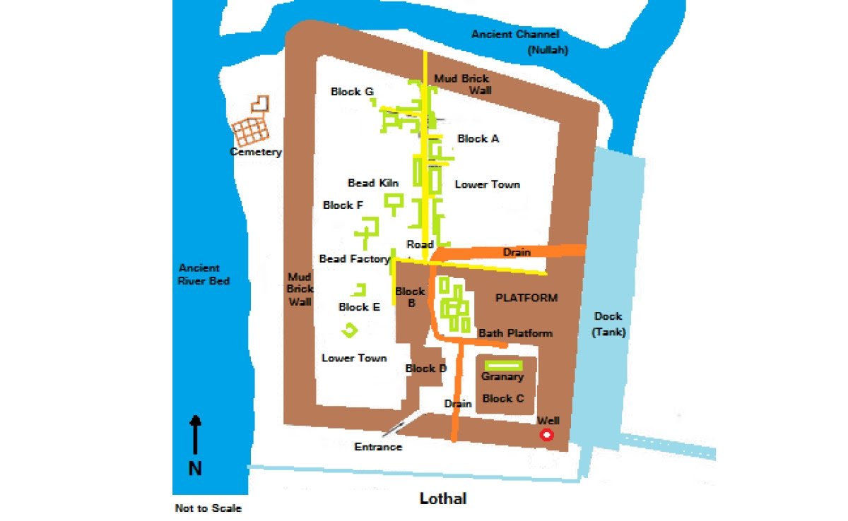 which provided berthing (The action or process of mooring a ship in its allotted place) facilities for the ships. Constructed from kiln-fired bricks, the dock comprised a basin 214m long, 36m wide, & 13m deep. A 13m wide channel on the northern side was included