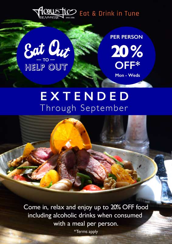 AcousticBr's tweet photo. Due to its popularity we have decided to extend  
the "Eat out to help out Scheme" till the end of September.

#eatouthelpoutextended #AcousticBr #20percentoff #stokenewingtonchurchstreet #newingtongreen #mondayTuesdayWednesday #alcoholicdrinksincluded https://t.co/quI3KQaDSD