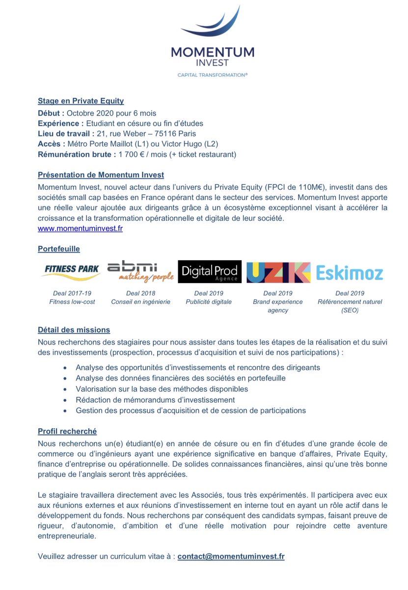 unkazdal25's tweet image. Stage Analyste PE 
Octobre 2020 
RT appréciés