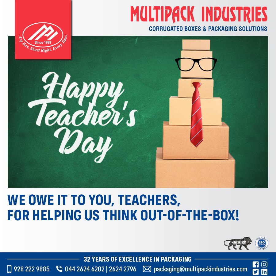 multipackind's tweet photo. Your support is as sturdy as our boxes. Multipack Industries wishes all Teachers a Happy Teacher's Day.
#multipackindustries #multipack #cartonbox #corrugated #corrugatedroll #packaging #corrugatedbox #packagingsolutions #bottlepackaging #happyteachersday #teachersday #teacher https://t.co/dkZpuE5K4R