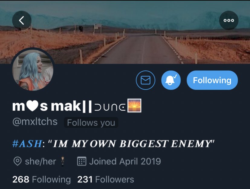 @mxltchs - you should follow her because she is the sweetest. she loves timothee chalamet. also she put me in her dn one of the first moots i got close to. she deserves way more followers.