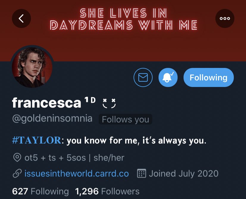  @goldeninsomnia - you should follow her because she is literally my best friend. she is so kind and helped me when we didn’t even know each other. she’s literally seen like every movie hahaha. please go follow her, i love her so so much.