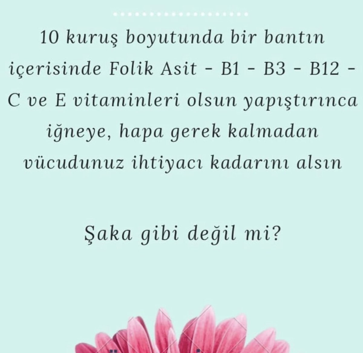 Düşünün 10 Krş boyutunda bir bant ve yapıştırıyorsun sana vitamin takviyesinde bulunuyor. #B1 #B3 #B6 #B9Folikasit #B12 #VitaminE #VitaminC