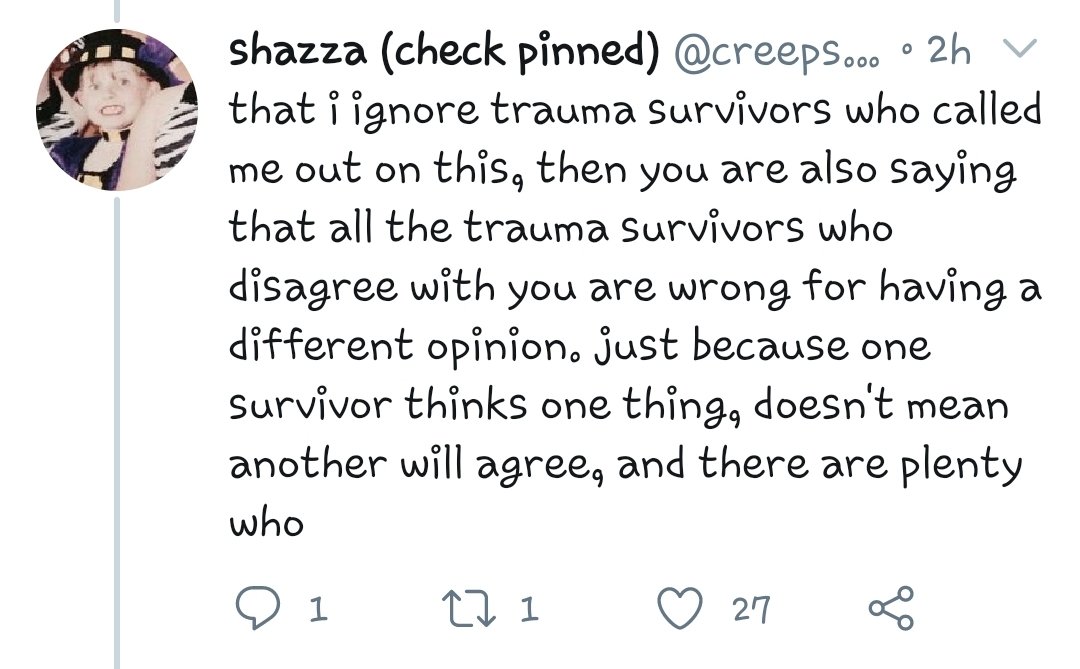 Furthermore, these accusations are being made against YOU. Not other CSA survivors. What you did was harmful to us as a whole. You belittedly our trauma and shamed any creative who uses art as both an outlet and a source of income.