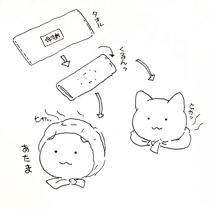 タオルにくるんだ保冷剤を首と頭に交互に巻いてたら、落ち着いてきた('ω`) 