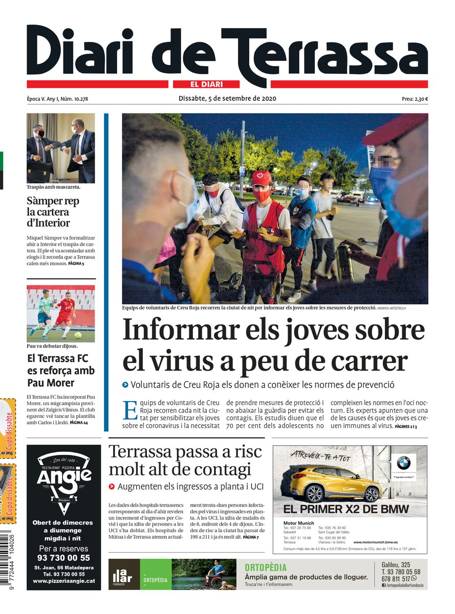 DiarideTerrassa's tweet photo. PORTADA 🗞 "Informar els joves sobre el virus a peu de carrer" https://t.co/j524Ai3Bil #Terrassa https://t.co/nhEejyH0w6