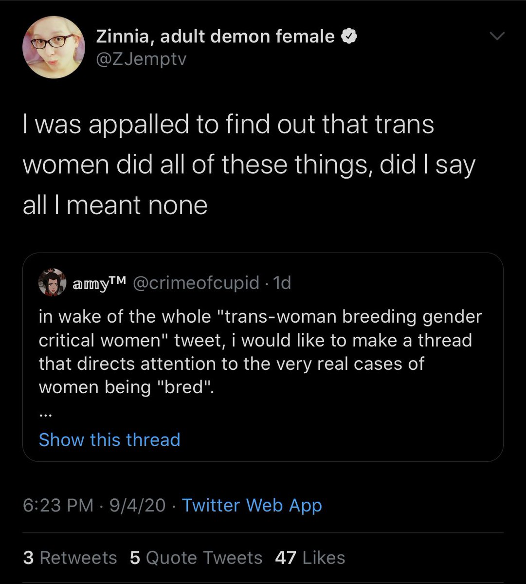 Amy, a 15 year old girl, put together this well-researched thread in hopes of shedding some light on forced ‘breeding’ and show that it’s real, and not just some absurd fetish. Here is what an adult transwoman responded. 2/  https://twitter.com/crimeofcupid/status/1301413962345361408