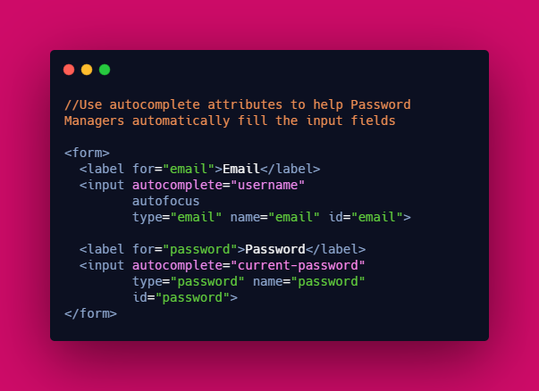 Adding support for Password Managers:Autocomplete