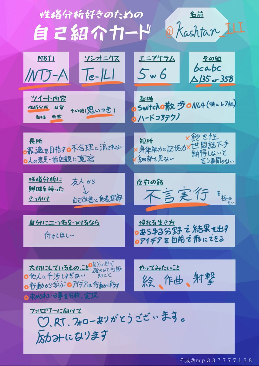 性格分析好きのための自己紹介カード Twitter Search Twitter 性格分析好きのための自己紹介カード Twitter Search Twitter