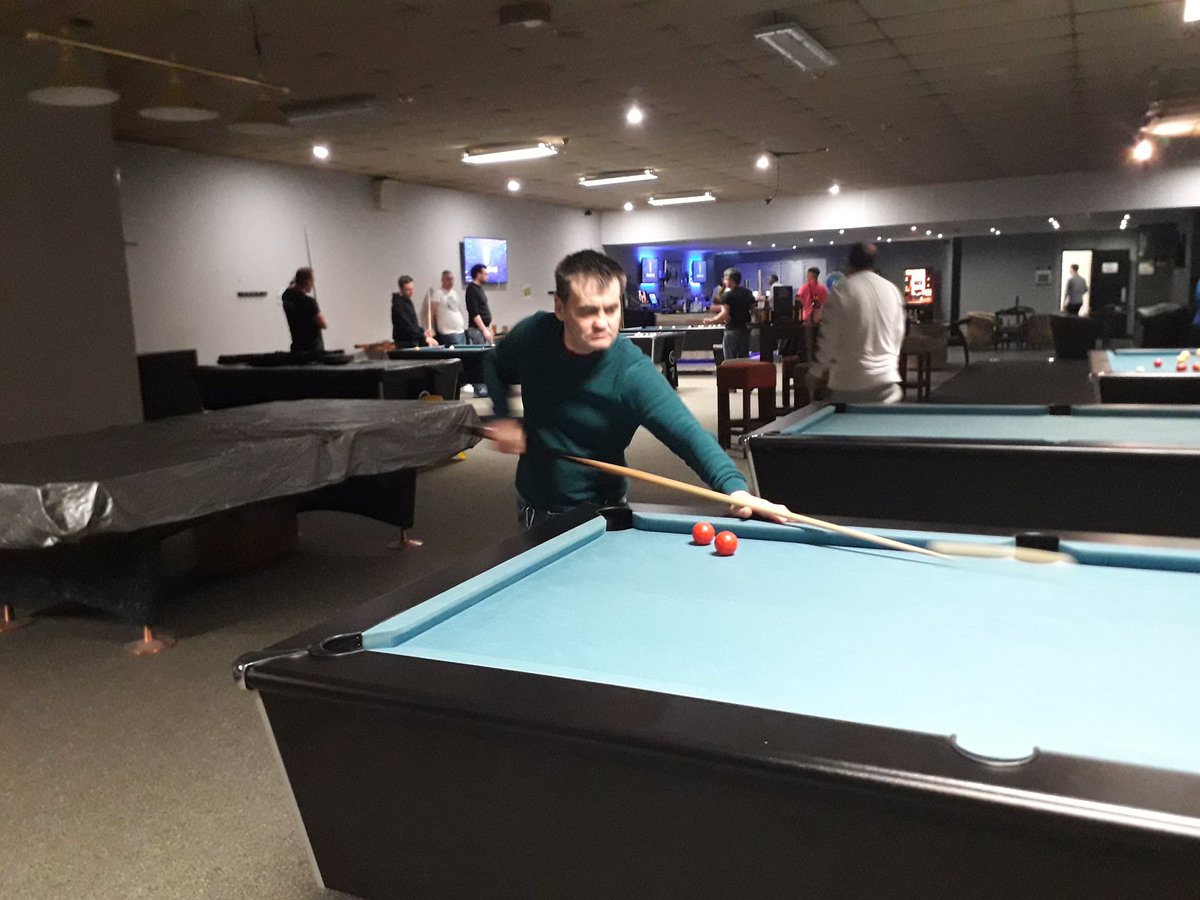 CornerstoneDPA's tweet photo. Richard was thrilled to get back to the game he loves! He was back to playing pool at Shotz last night for the first time since lockdown.  The bar staff even had his favourite pint ready for him!  Beating Audrey 7 games to 0,she’s now plotting her revenge 🎱🍺😂💙 #TeamSpringhill https://t.co/gWQNrxBUv4