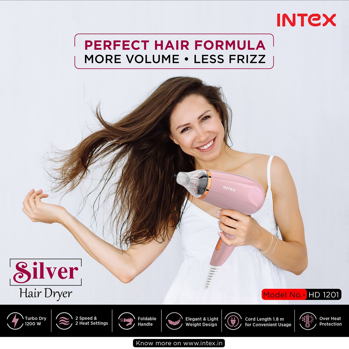 IntexBrand's tweet photo. Never let your hair have a dull day with #Intex's #HD1201, installed with turbo dry technology to give you the perfect blow dry!
#IntexTechnology #Fashion #Lifestyle #Hairdryer https://t.co/KPZ5idyXxN