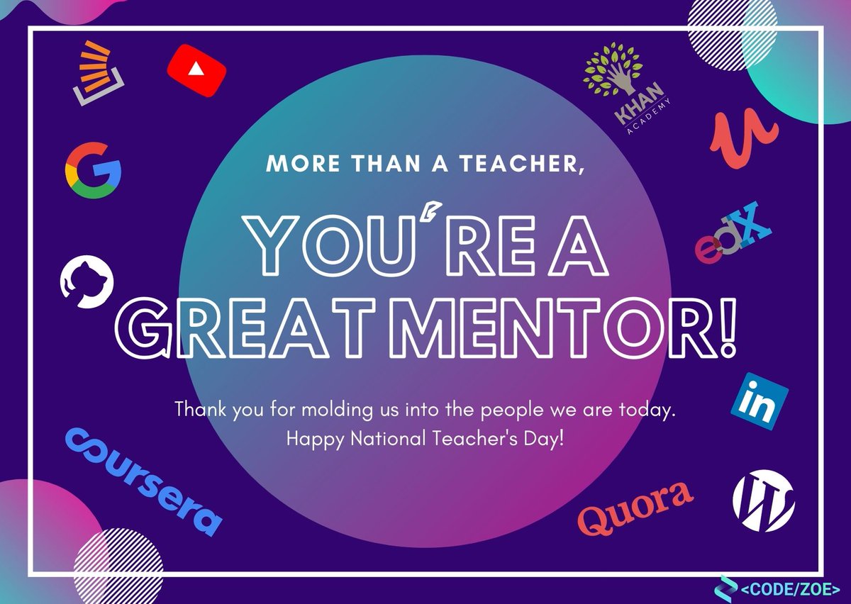thecodezoe's tweet image. Happy Teacher's Day!!
Keep Learning Keep Growing......
#TeachersDay #TeachersDay2020 #TeacherDay #Teacherdaygift #GuruPurnima #Teachers