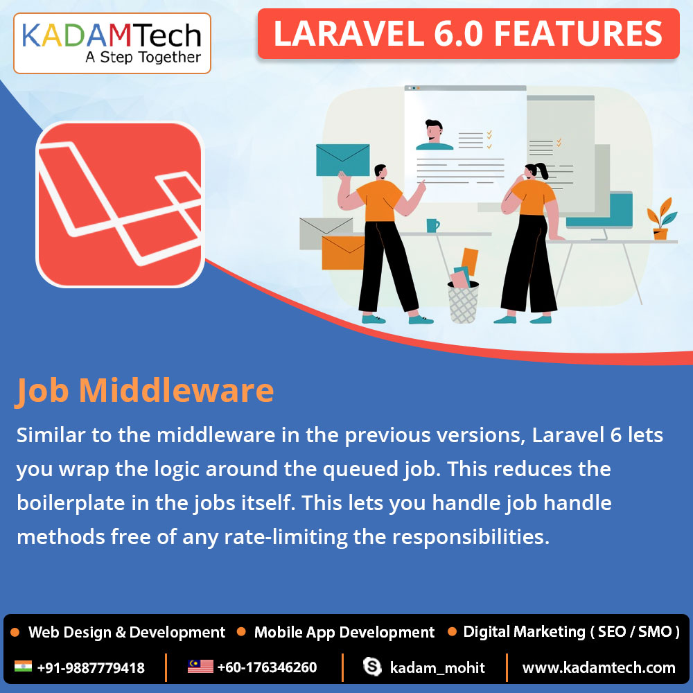 KadamTech1's tweet image. #Laravel 6.0 Features: Job Middleware
Hire dedicated #Laravel_Developers & Programmers at #KadamTechnologies: A #Web & #Mobileappdevelopment company in India.
#laraveldevelopment #webdevelopment #softwaredevelopment #mobileappdevelopment #ITdevelopment #KadamTech #Jaipur #India