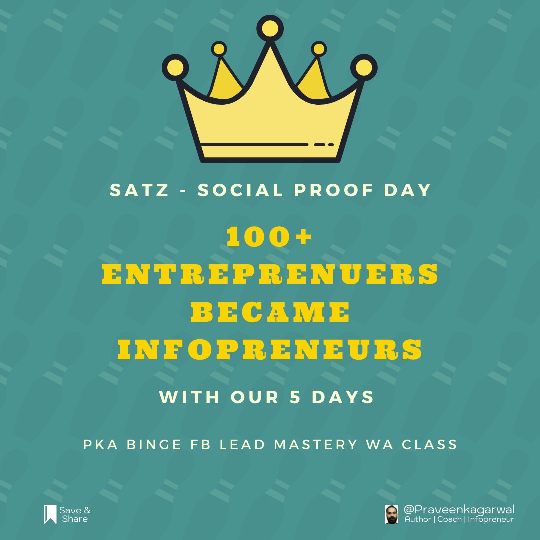 Pravinkagarwal's tweet photo. Satz Social Proof Day: Yo.. We Crossed 100 Numbers this week for PKA Binge FB Lead Mastery WA Class.
To Learn how to Generate Lead Organically in 5 Days, 
Sign up: https://t.co/4IXm1dW8jq 

#PKABingeFBLeadMasteryWAClass #LeadGenerationCoachinIndia #FacebookMarketing #DigtialCoach https://t.co/s9f5fRd5D7