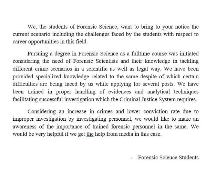 babaraje_speaks's tweet image. सरकारी कॉलेजों में पढ़े फोरेंसिक स्टूडेंट्स सालों से बेरोजगारी का सामना कर रहे है| जिनको सहि न्याय देने के लिये प्रशिक्षित किया क्या उनको न्याय मिलेगा?
@PIBHomeAffairs @AmitShah @PMOIndia @aajtak @NICFS_India
#ForensicScienceOptionalinUPSC
#EqualForensicRR 
#AskForensicJob