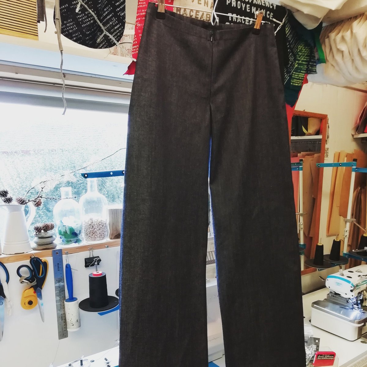 Apparently big trousers are back! Great news for my Roobedo original wide leg slax which are still going strong, and have been for over 20 years. Now in #organiccotton indigo denim. Same cut, hidden zip, soft waist & wide leg. #madeinscotland #sustainablefashion #widelegtrousers